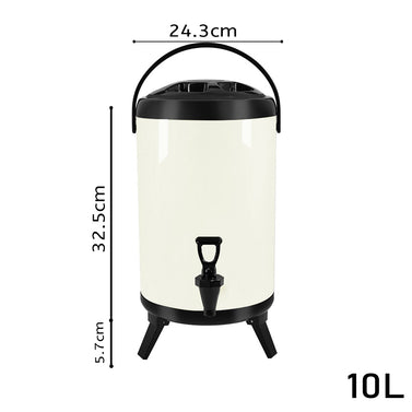 10L Stainless Steel Milk Tea Barrel with Faucet White
