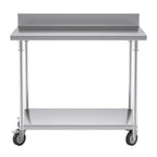 100cm Commercial Kitchen Stainless Steel Work Bench with Backsplash and Caster Wheels