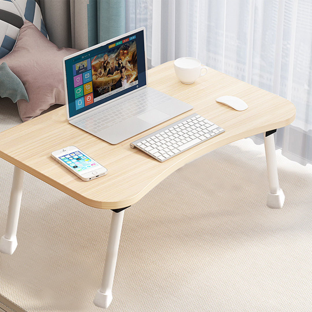 Beige Foldable Study Bed Table Adjustable Portable Desk Stand With Notebook Holder