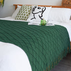 Green Diamond Pattern Knitted Throw Blanket