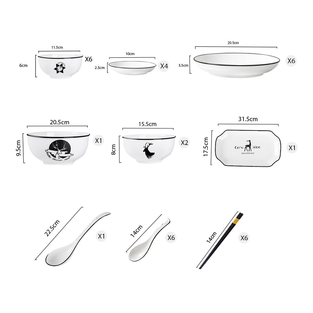 White Antler Printed Ceramic Dinnerware Set of 20