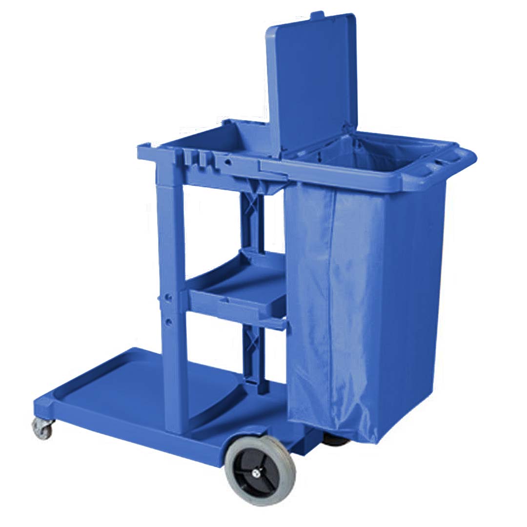 3 Tier Multifunction Janitor Cart and Bag with Lid Blue