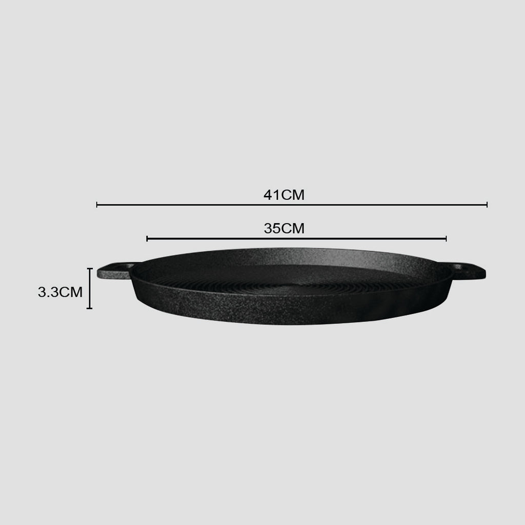 SOGA 35cm Round Ribbed Cast Iron with Handle