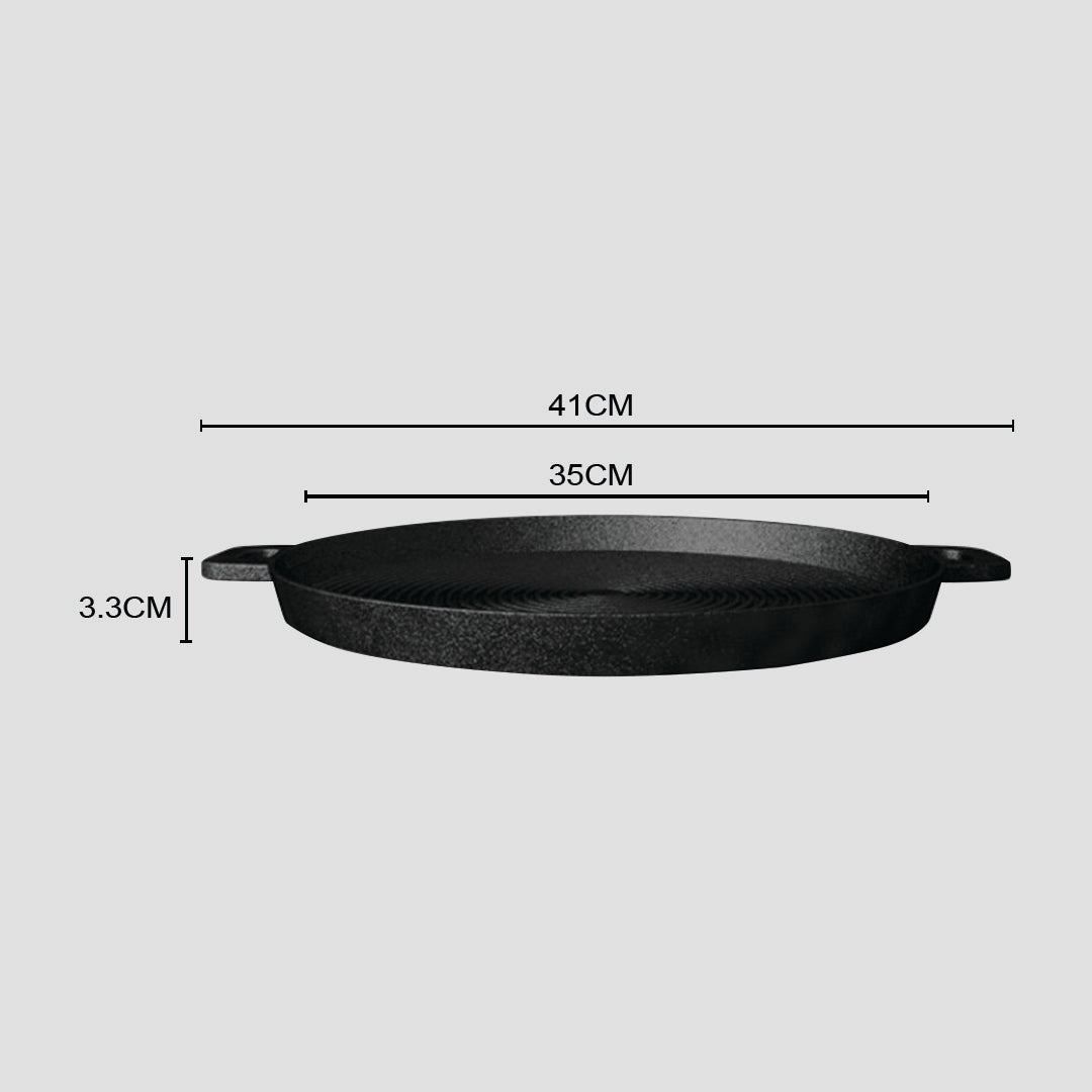 SOGA 35cm Round Ribbed Cast Iron with Handle