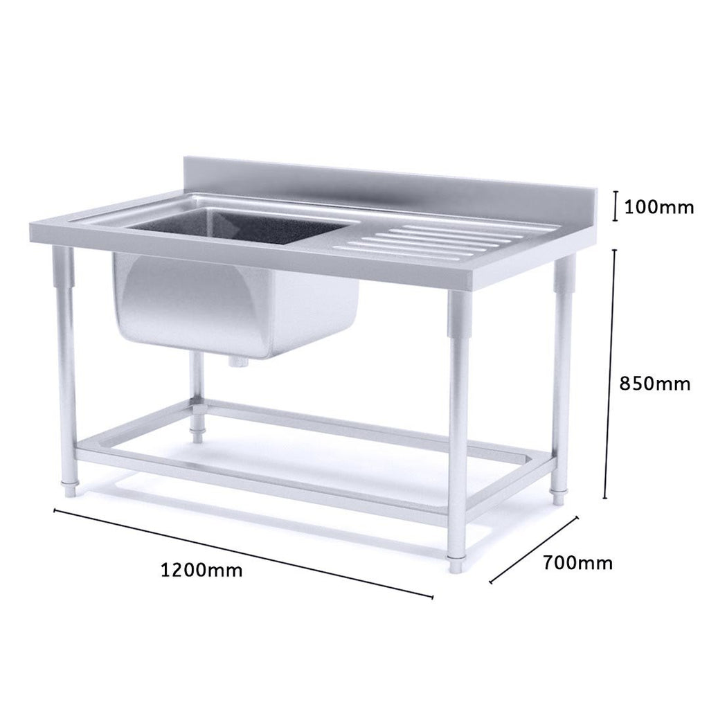 Commercial Stainless Steel Left Single Sink Work Bench 120*70*85cm