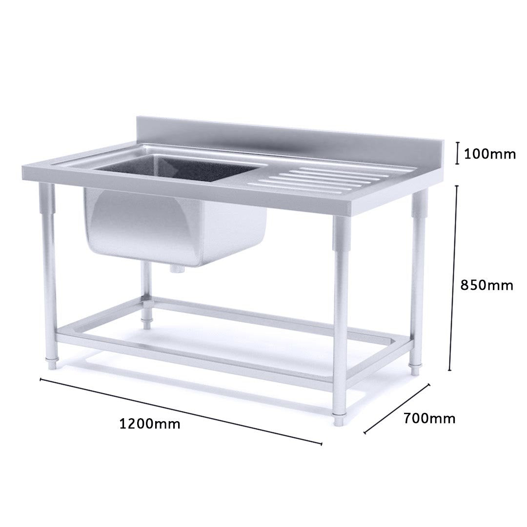 Commercial Stainless Steel Left Single Sink Work Bench 120*70*85cm