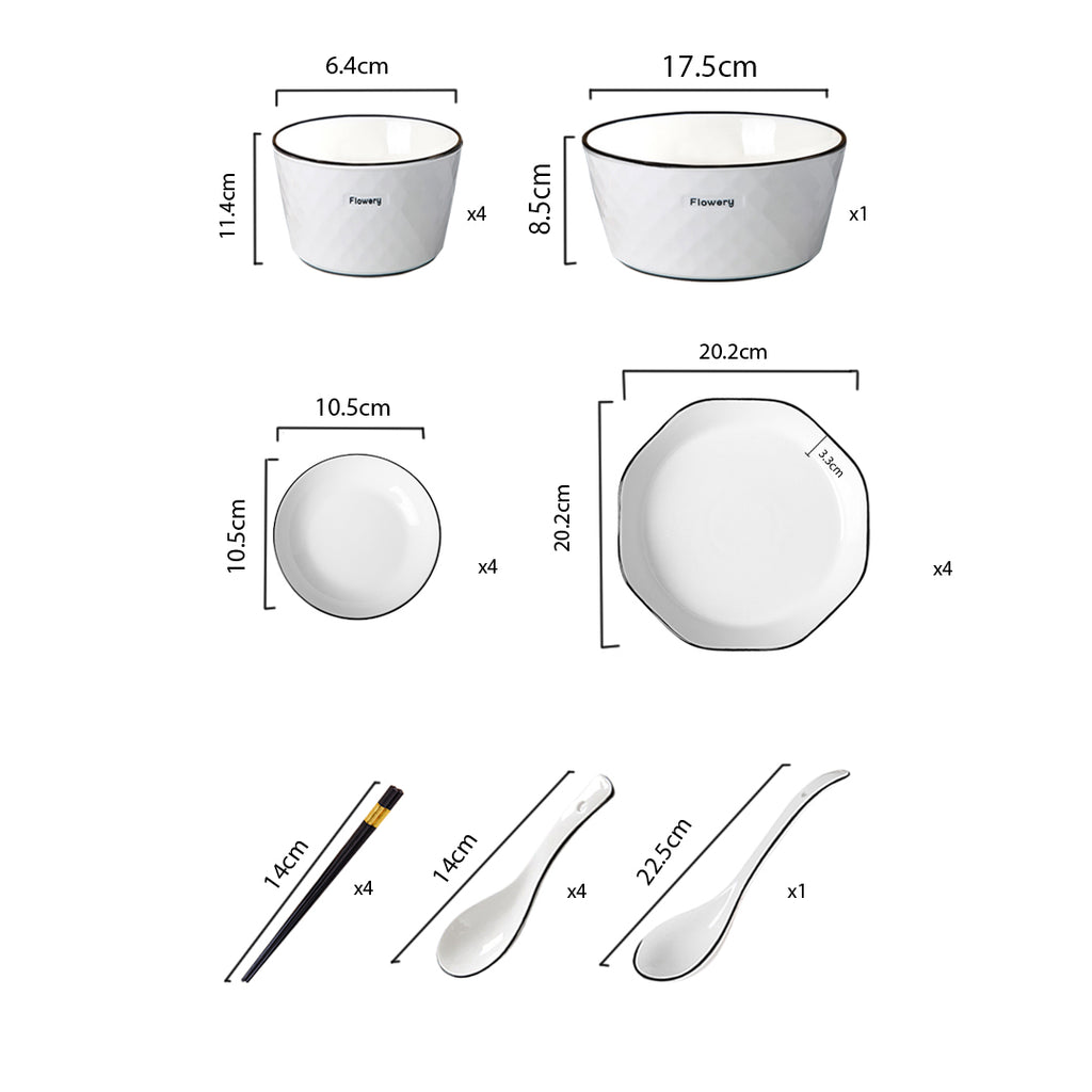 Diamond Pattern Ceramic Dinnerware Set of 13