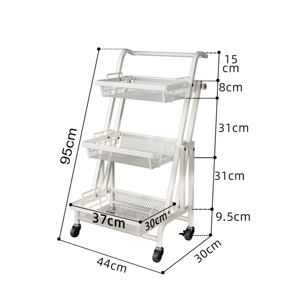 3 Tier Steel White Adjustable Kitchen Cart