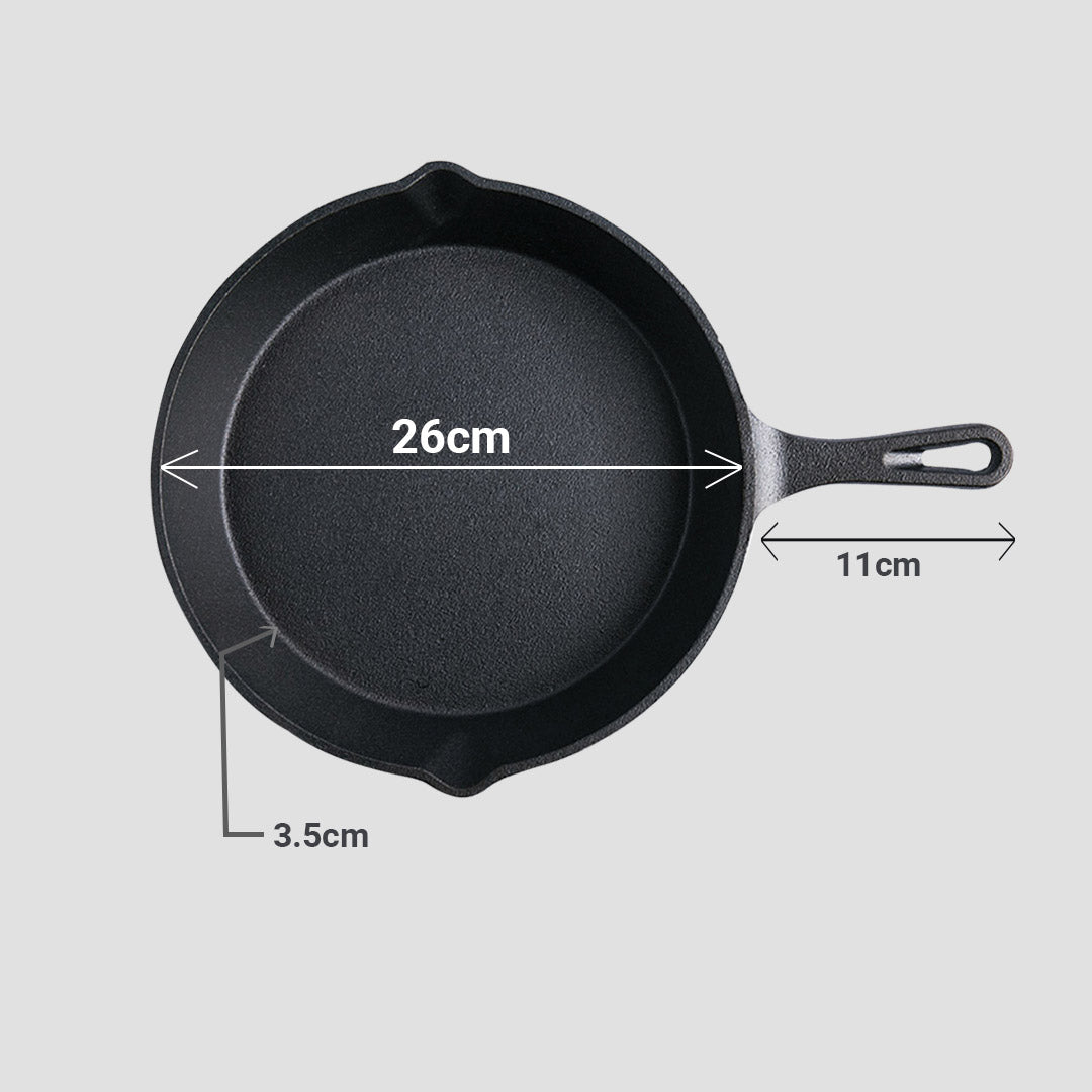 SOGA 26cm Round Cast Iron Frying Pan Skillet with Handle