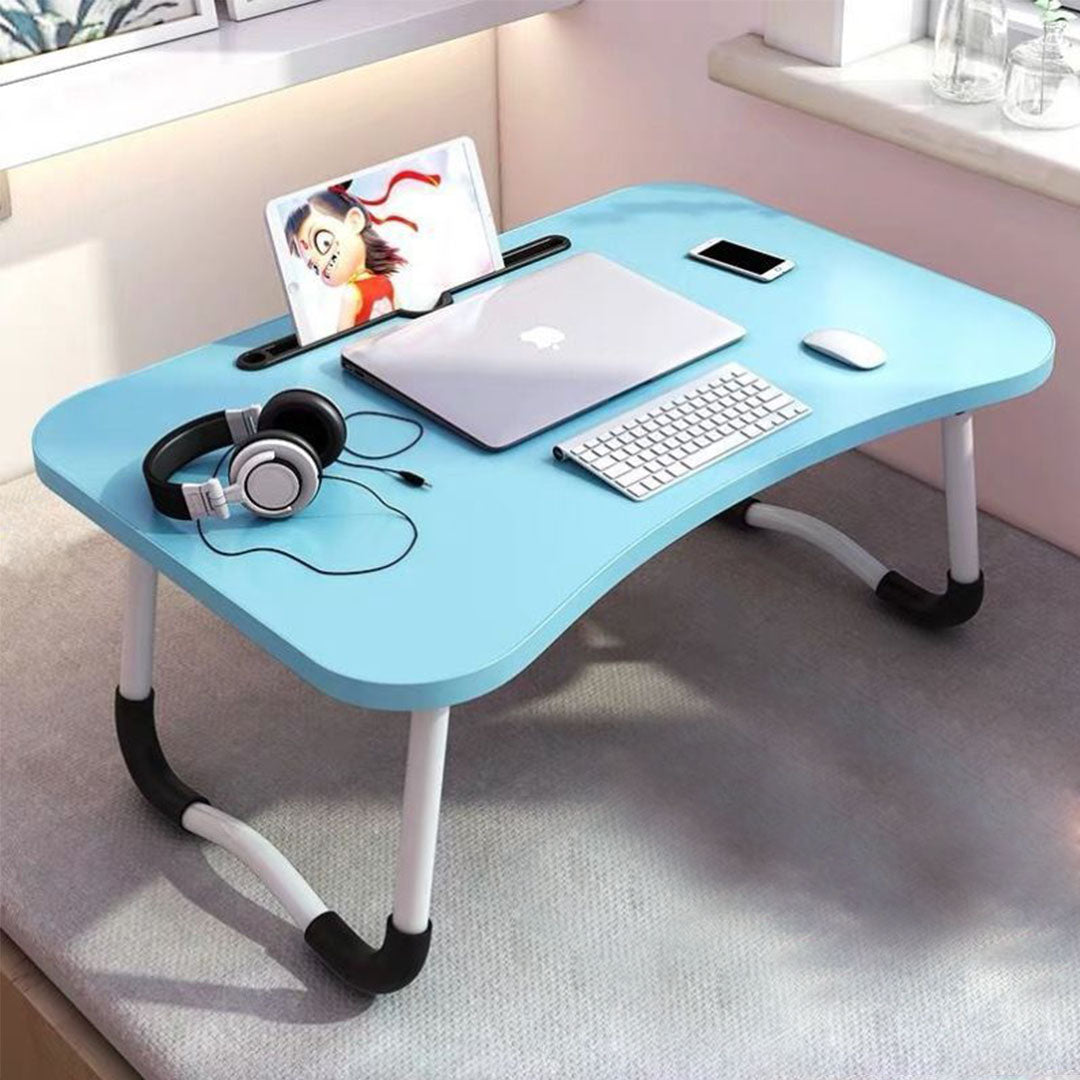 Blue Foldable Study Bed Table Adjustable Portable Desk Stand with Notebook Holder