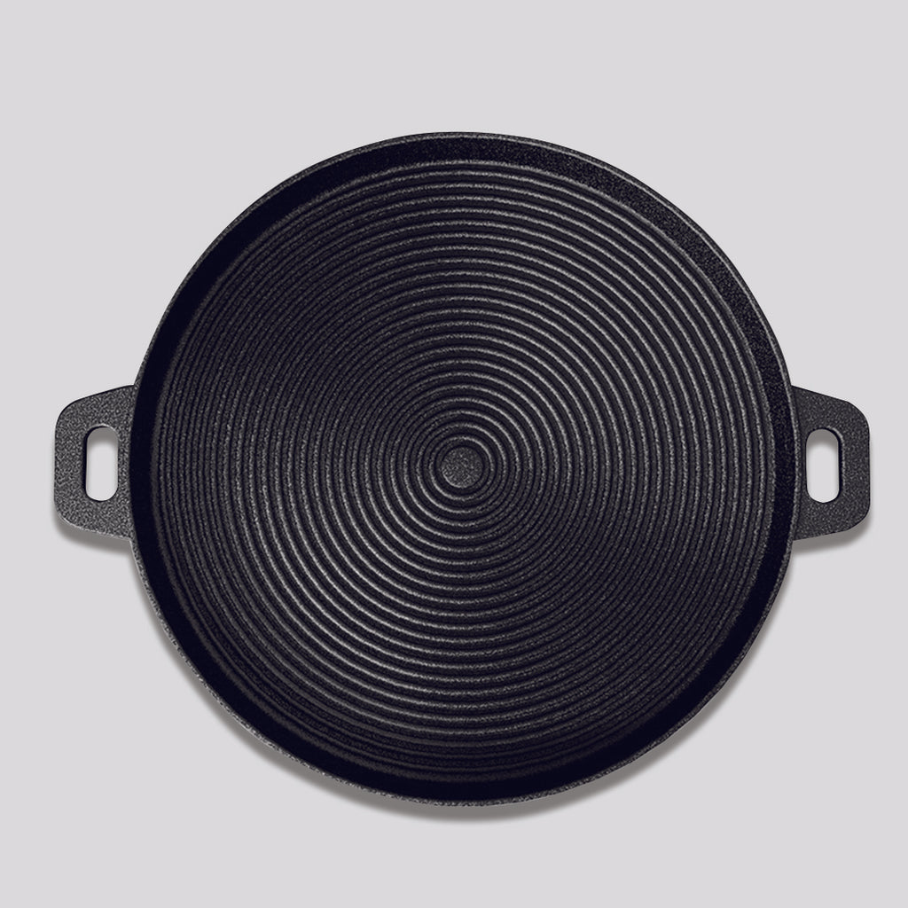SOGA 35cm Round Ribbed Cast Iron with Handle