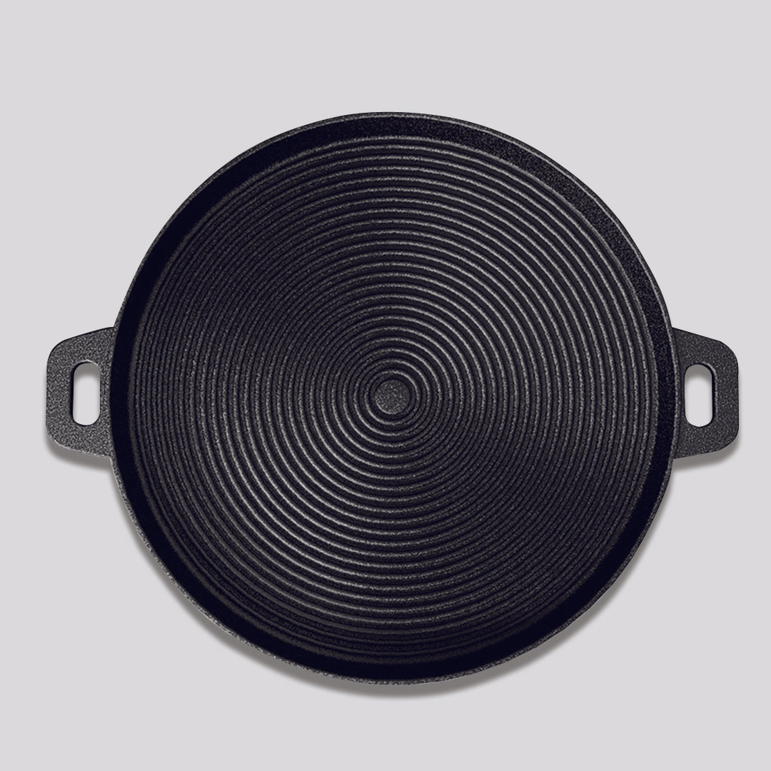 SOGA 35cm Round Ribbed Cast Iron with Handle