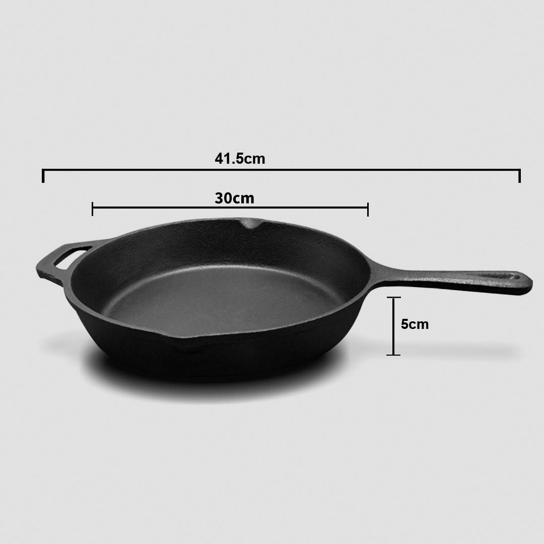 SOGA 30cm Round Cast Iron Frying Pan with Helper Handle