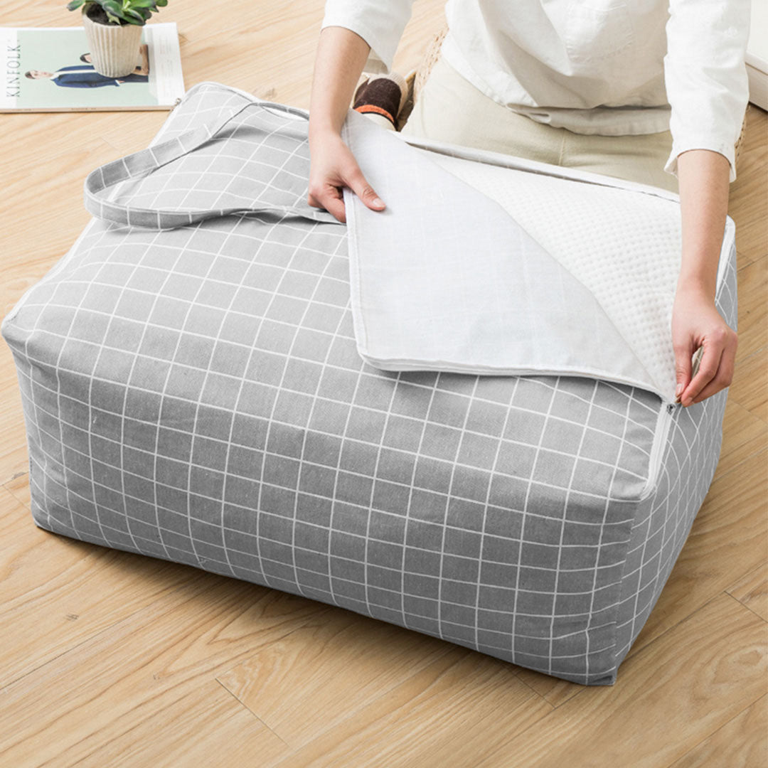 Grey Plaid Medium Storage Luggage Bag