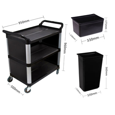 3 Tier Covered Utility Cart Black with Bins