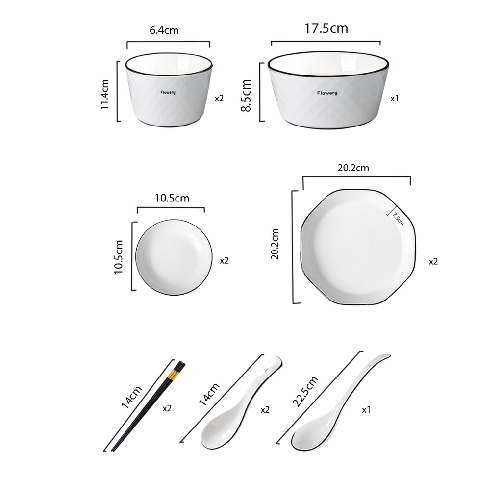 Diamond Pattern Ceramic Dinnerware Set of 8