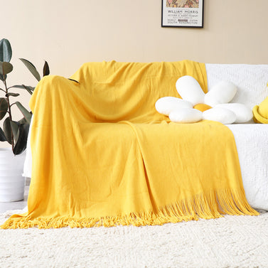 Yellow Acrylic Knitted Throw Blanket