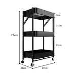 3 Tier Steel Black Foldable Kitchen Cart