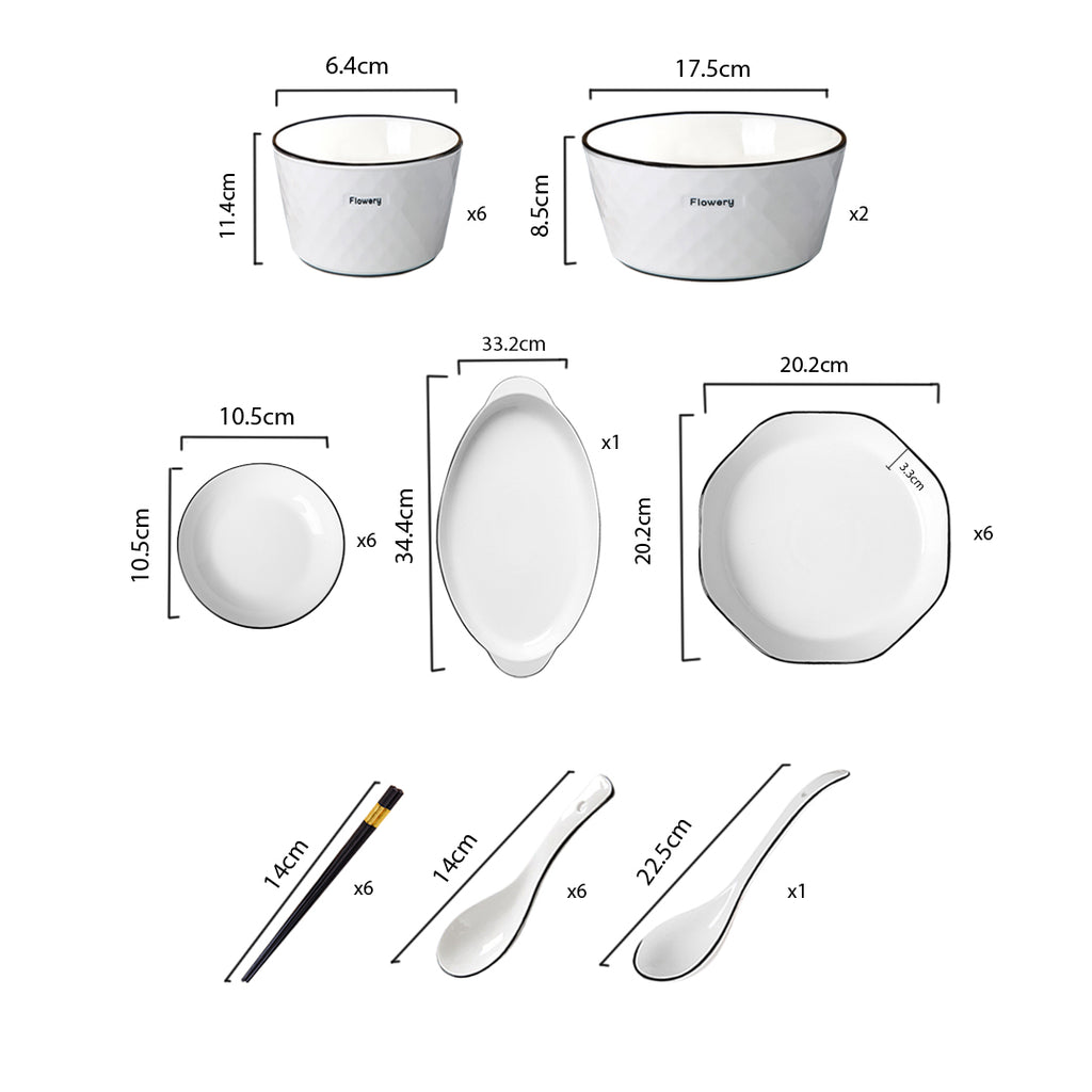 Diamond Pattern Ceramic Dinnerware Set of 22