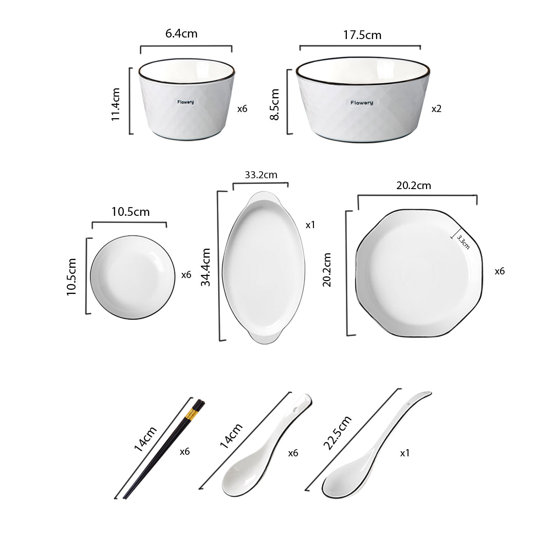 Diamond Pattern Ceramic Dinnerware Set of 22