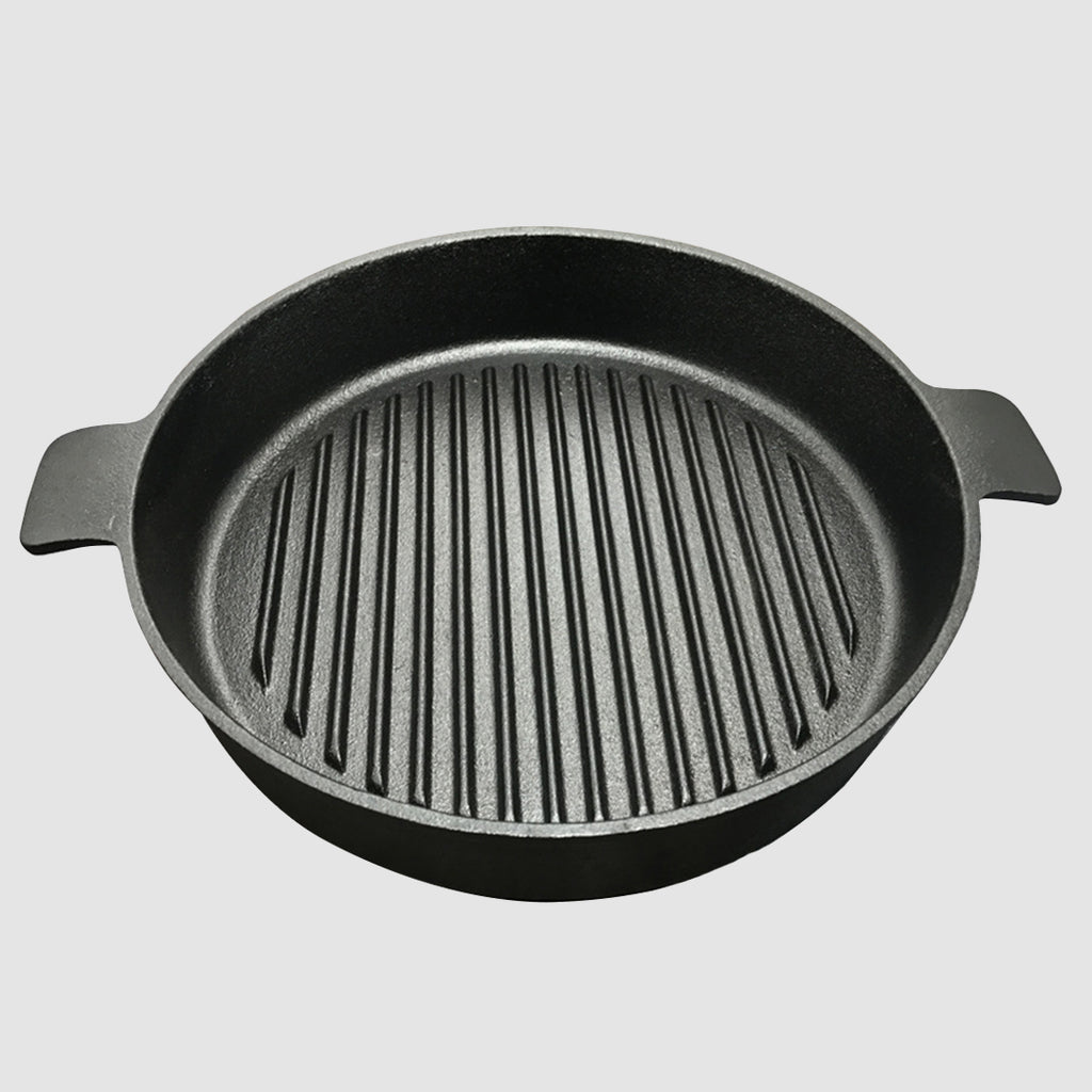 SOGA 26cm Round Ribbed Cast Iron with Handle