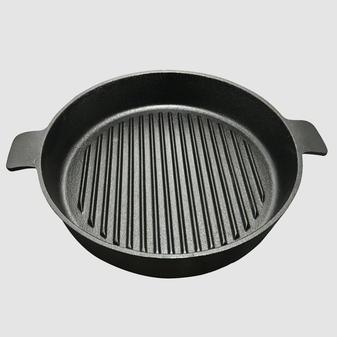 SOGA 26cm Round Ribbed Cast Iron with Handle