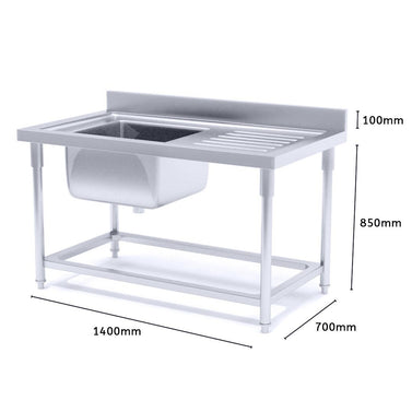 Commercial Stainless Steel Left Single Sink Work Bench 140*70*85cm