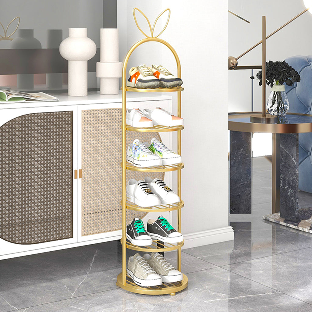 6 Tier Bunny Ears Shape Gold Plated Metal Shoe Rack Organiser