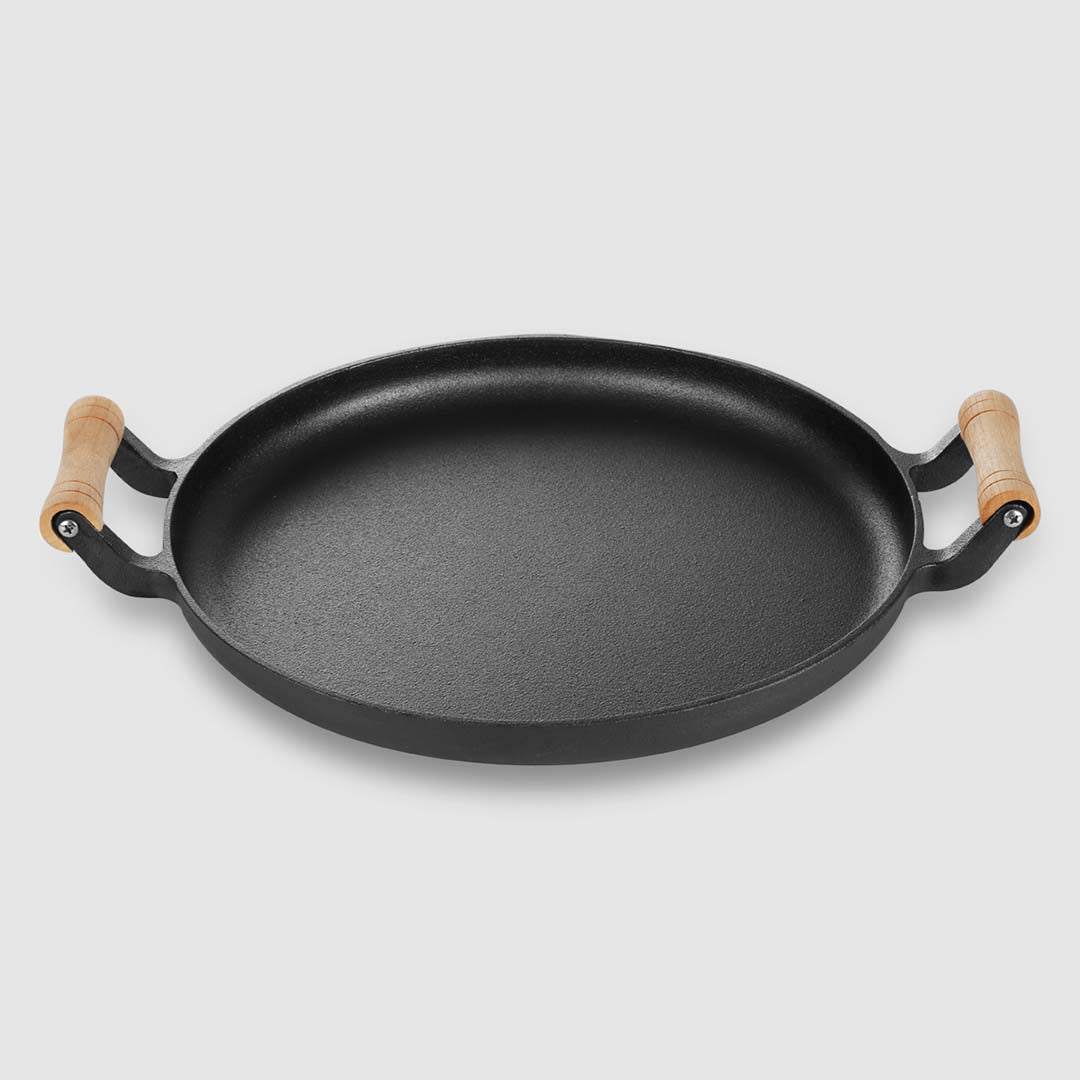 35cm Cast Iron Frying Pan With Wooden Handle