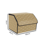 Leather Car Boot Foldable Trunk Cargo Organizer Box Beige/Gold Stitch Medium