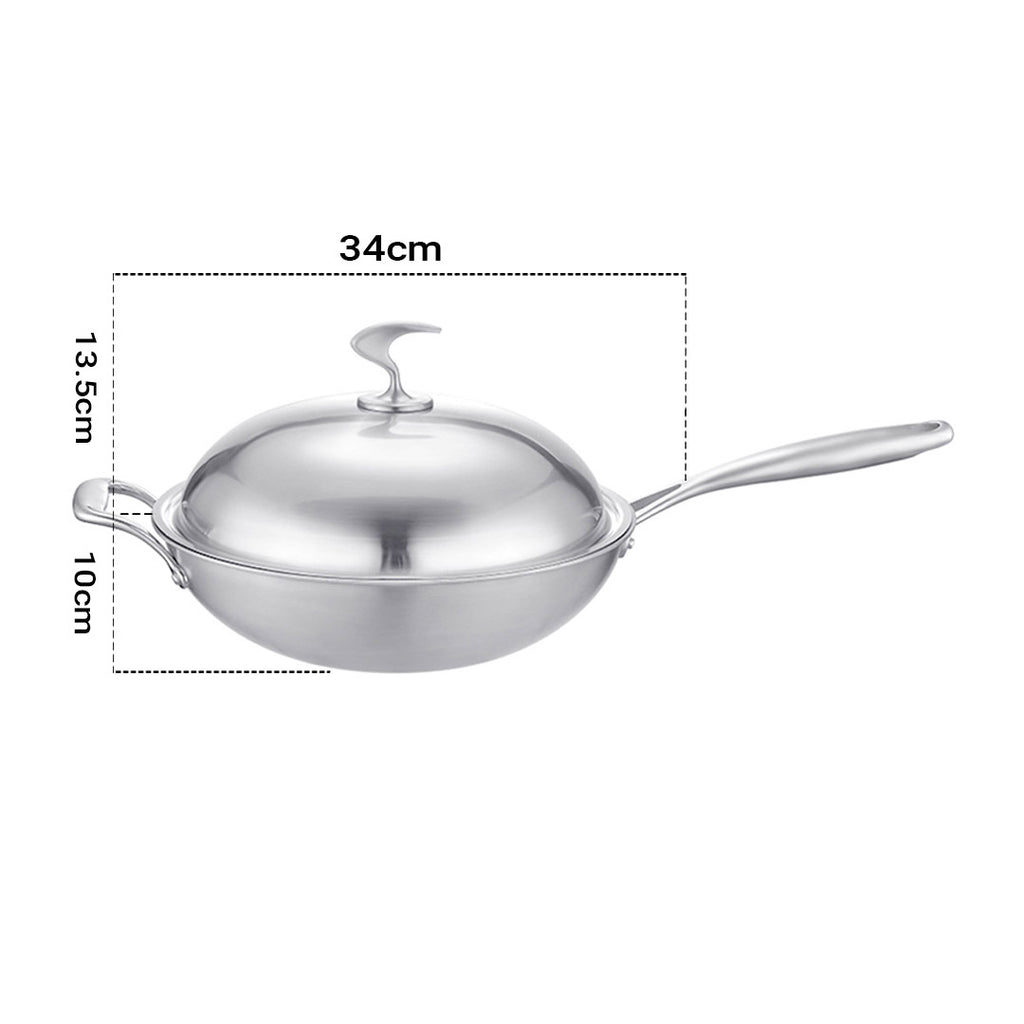 18/10 Stainless Steel 34cm Frying Pan Skillet with Helper Handle and Lid