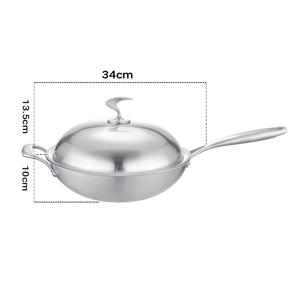 18/10 Stainless Steel 34cm Frying Pan Skillet with Helper Handle and Lid