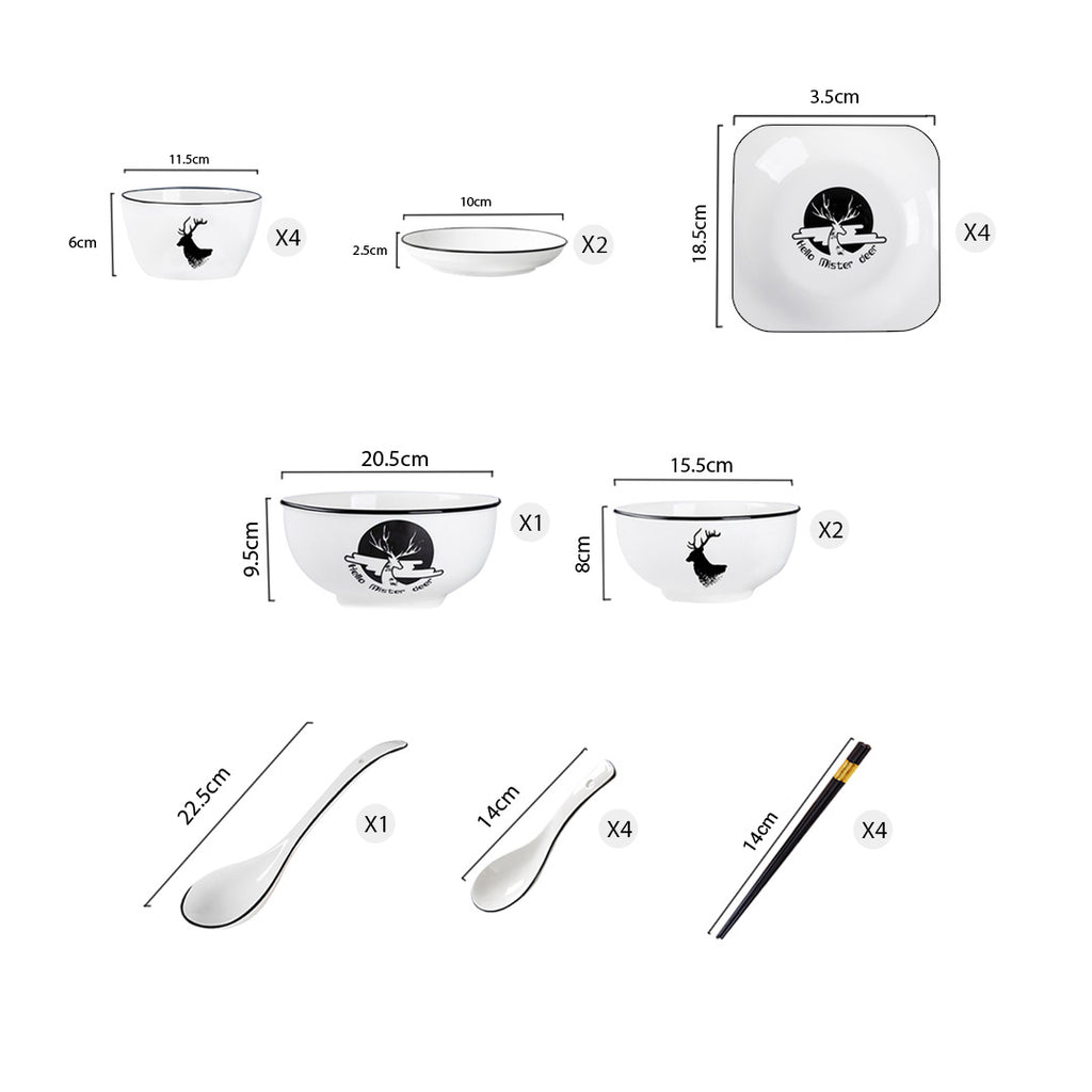 White Antler Printed Ceramic Dinnerware Set of 13