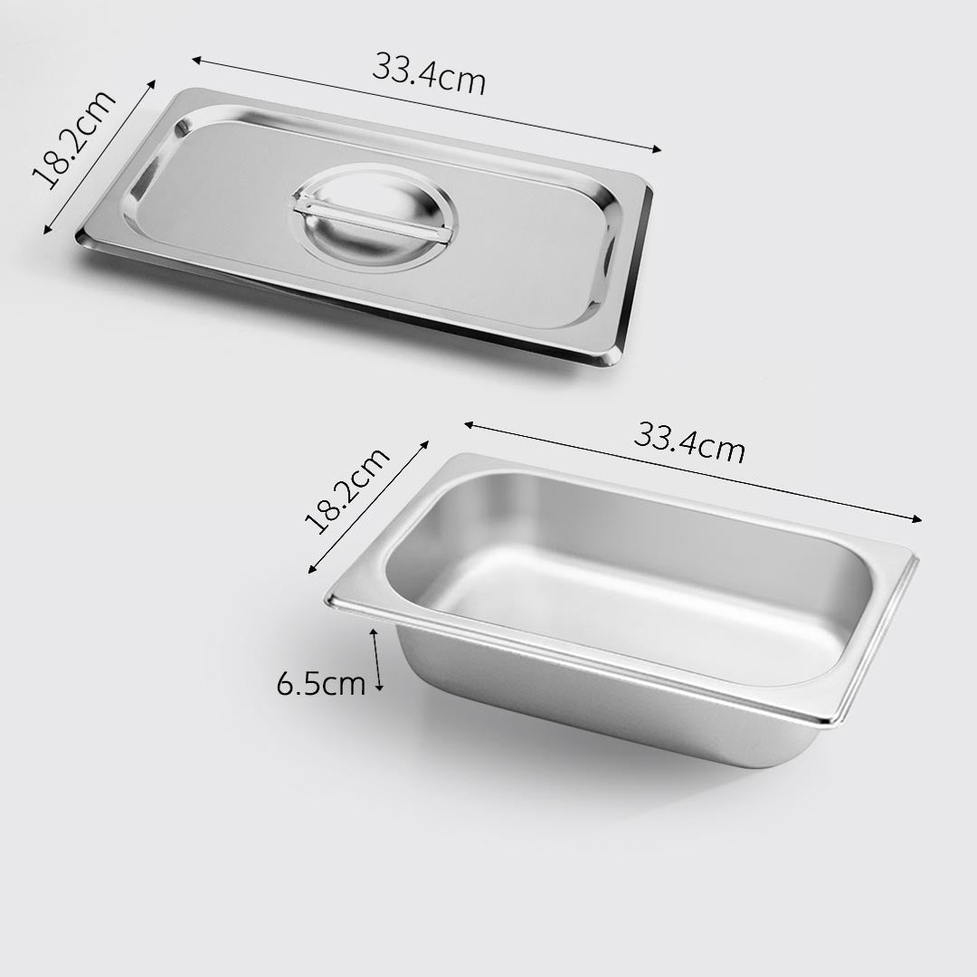 Gastronorm GN Pan Full Size 1/3 GN Pan 6.5 cm Deep Stainless Steel Tray with Lid