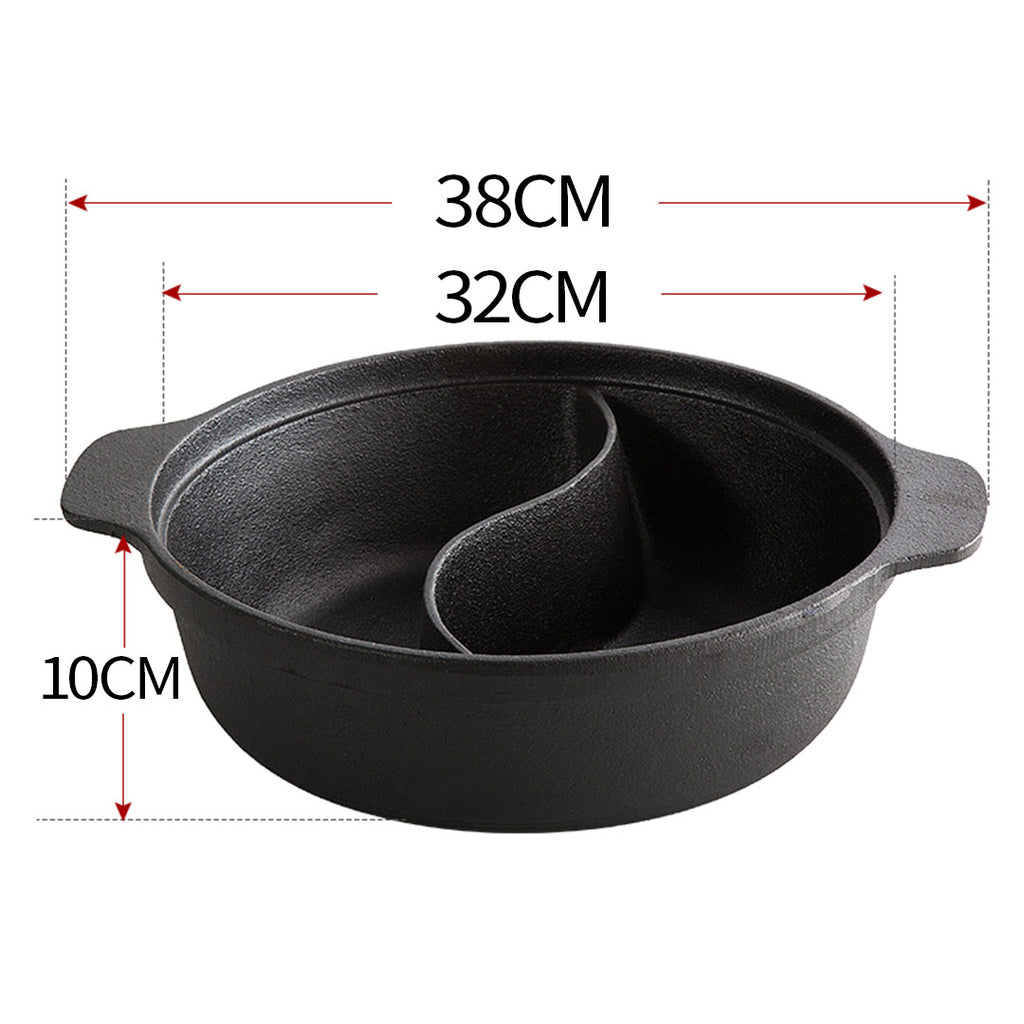 32CM Round Cast Iron Shabu Shabu Hotpot Two-Flavor Division