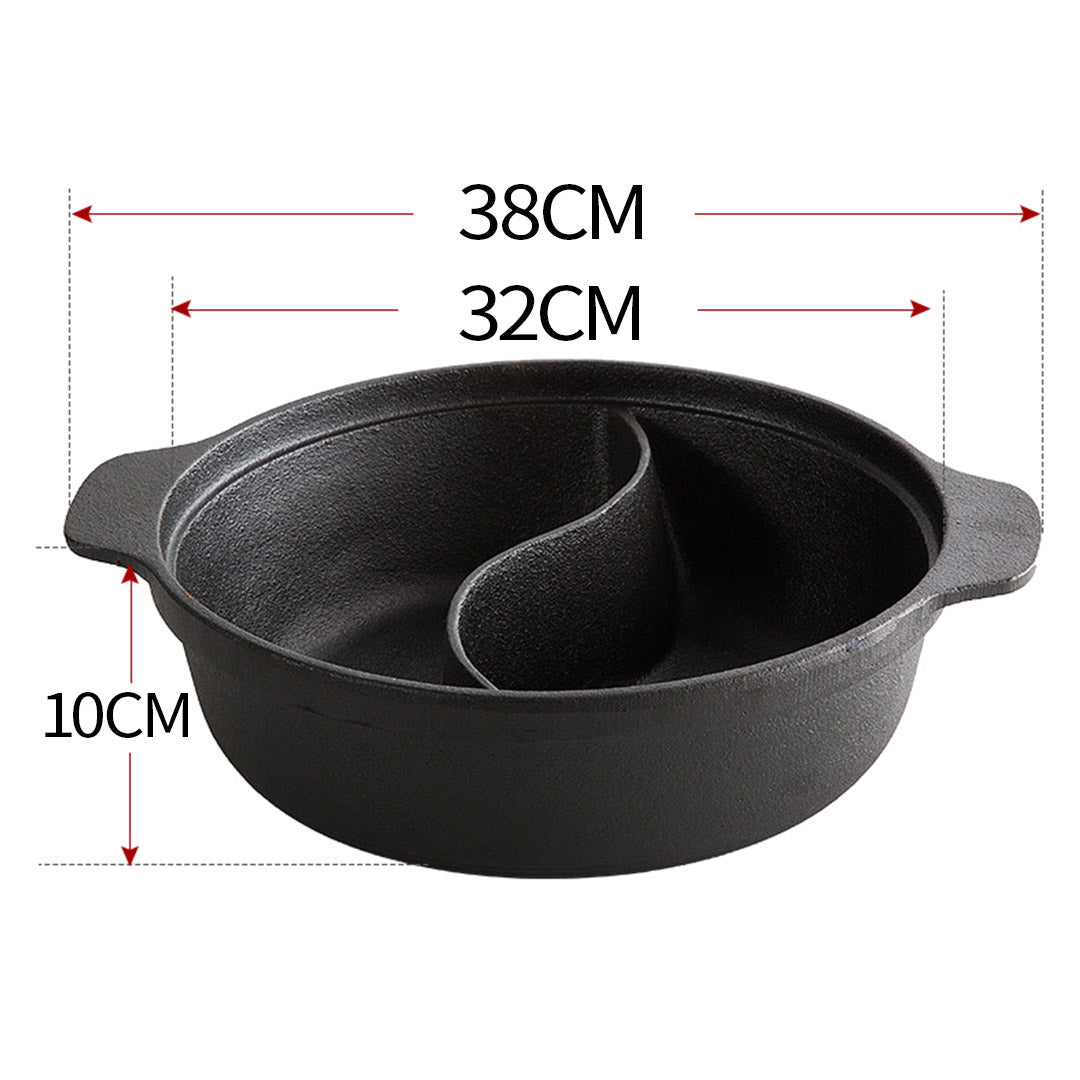 32CM Round Cast Iron Shabu Shabu Hotpot Two-Flavor Division