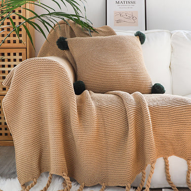 Coffee Tassel Fringe Knitted Throw Blanket