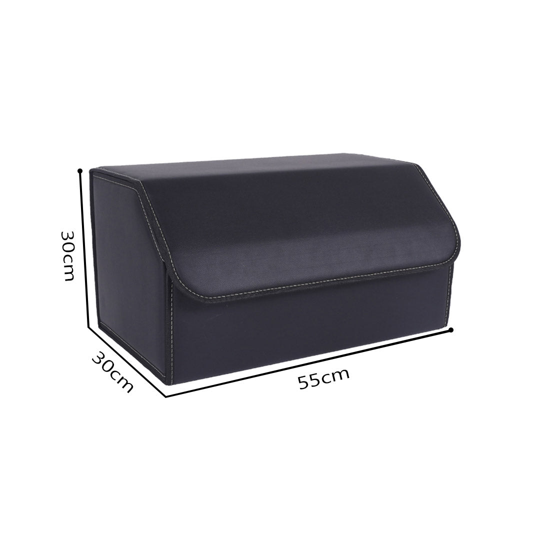 Leather Car Boot Foldable Trunk Cargo Organizer Box Black Large