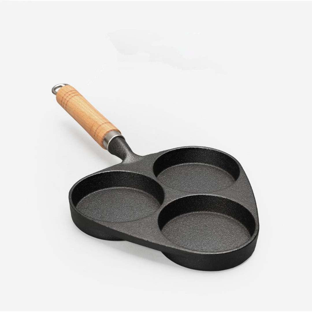 3 Mold Cast Iron Omelette Fry Pan