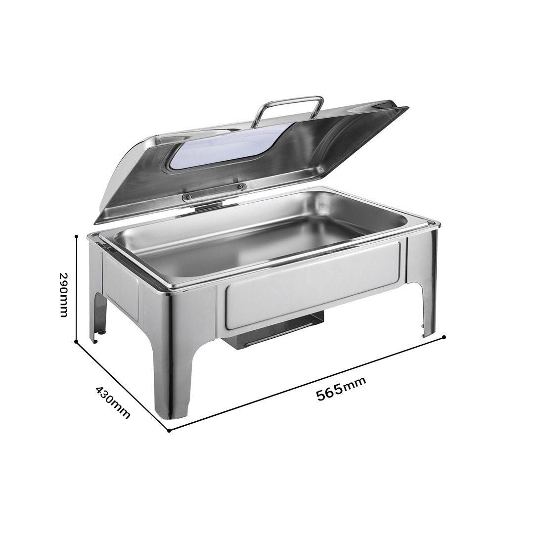 9L Rectangular Stainless Steel Chafing Dish Set with Glass Lid
