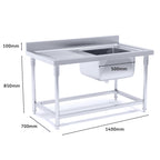 Commercial Stainless Steel Right Single Sink Work Bench 140*70*85