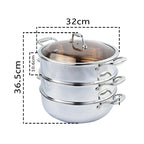 3 Tier 32cm Stainless Steel Food Steamer with Glass Lid