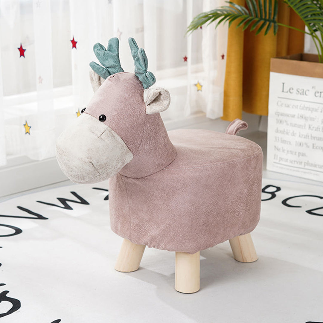 Pink Kids Ottoman Stool Deer Character Bench Seat