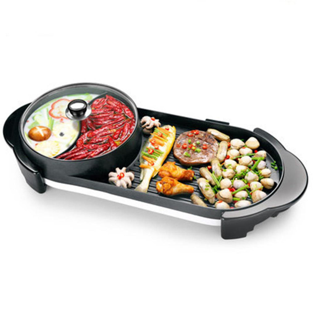 2 in 1 Electric Non-Stick BBQ Grill and Hotpot with Division