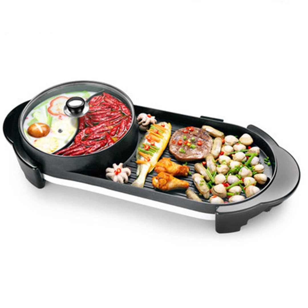 2 in 1 Electric Non-Stick BBQ Grill and Hotpot with Division
