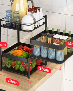2 Tier Steel Square Rotating Kitchen Cart