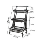 3 Tier Steel Black Adjustable Kitchen Cart