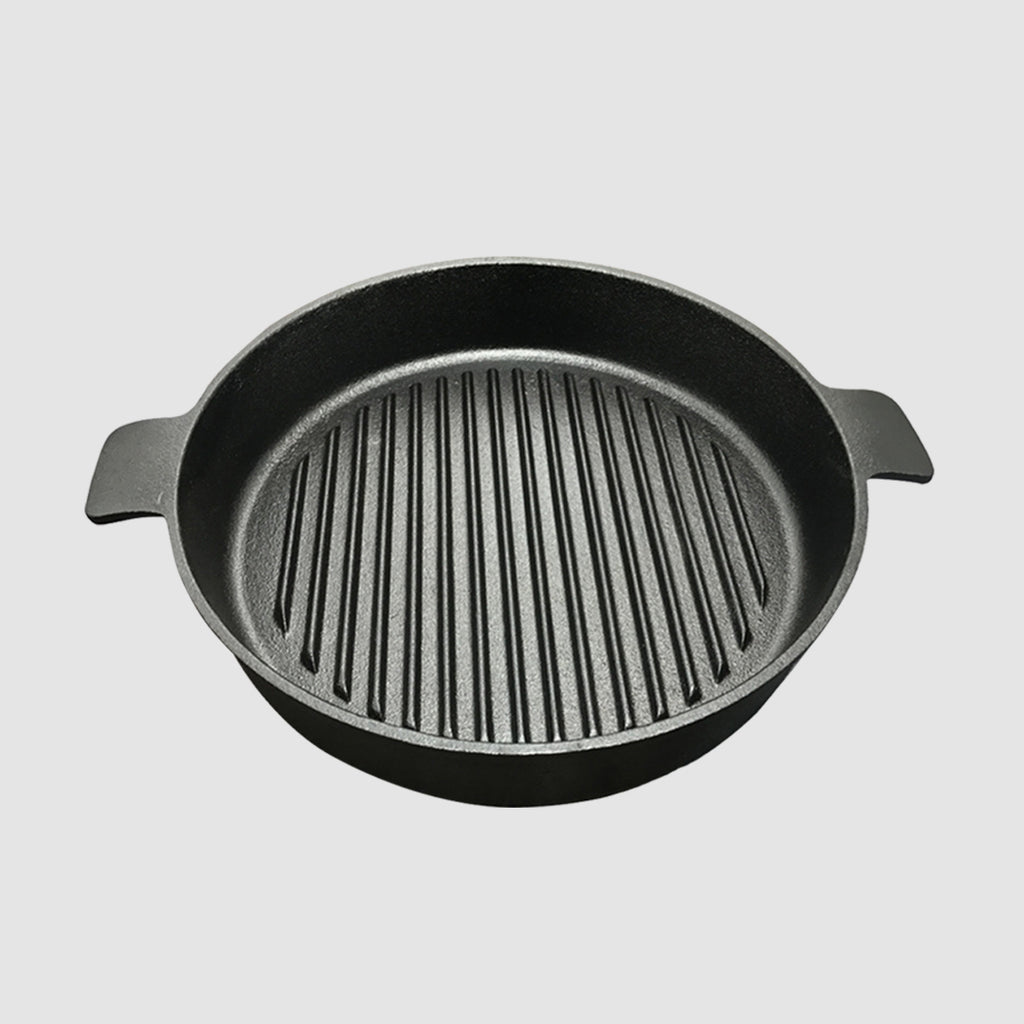 SOGA 25cm Round Ribbed Cast Iron with Handle