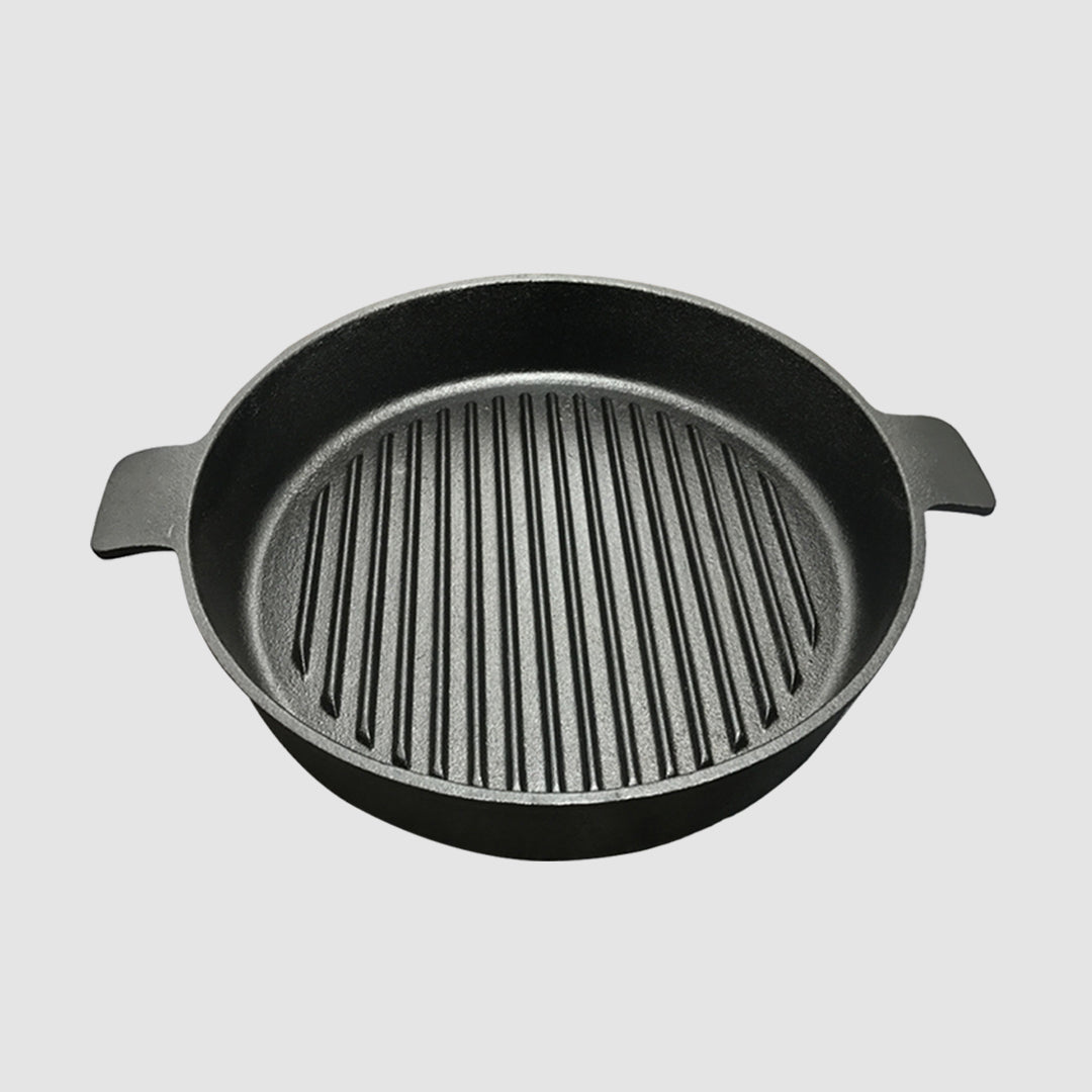 SOGA 25cm Round Ribbed Cast Iron with Handle