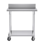 80cm Commercial Kitchen Stainless Steel Work Bench with Backsplash and Caster Wheels